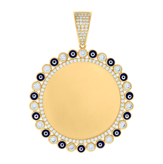 10K Yellow Gold Mens Cubic-Zirconia Enamel Evil Eye Photo Frame Charm Pendant