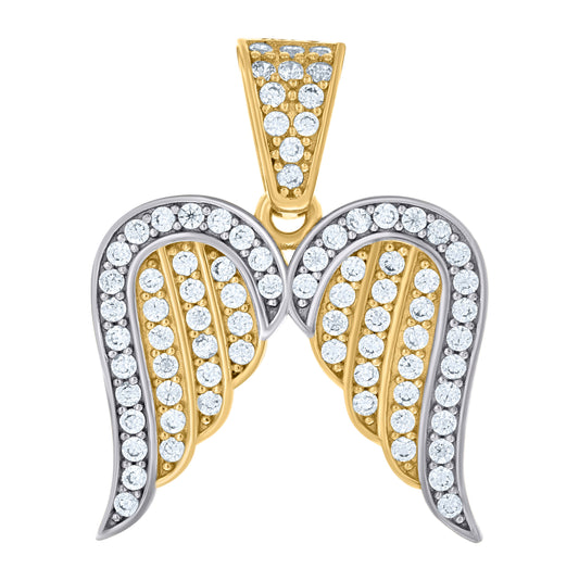 10K Two-tone Gold Unisex Cubic-Zirconia Angel Wings Charm Pendant