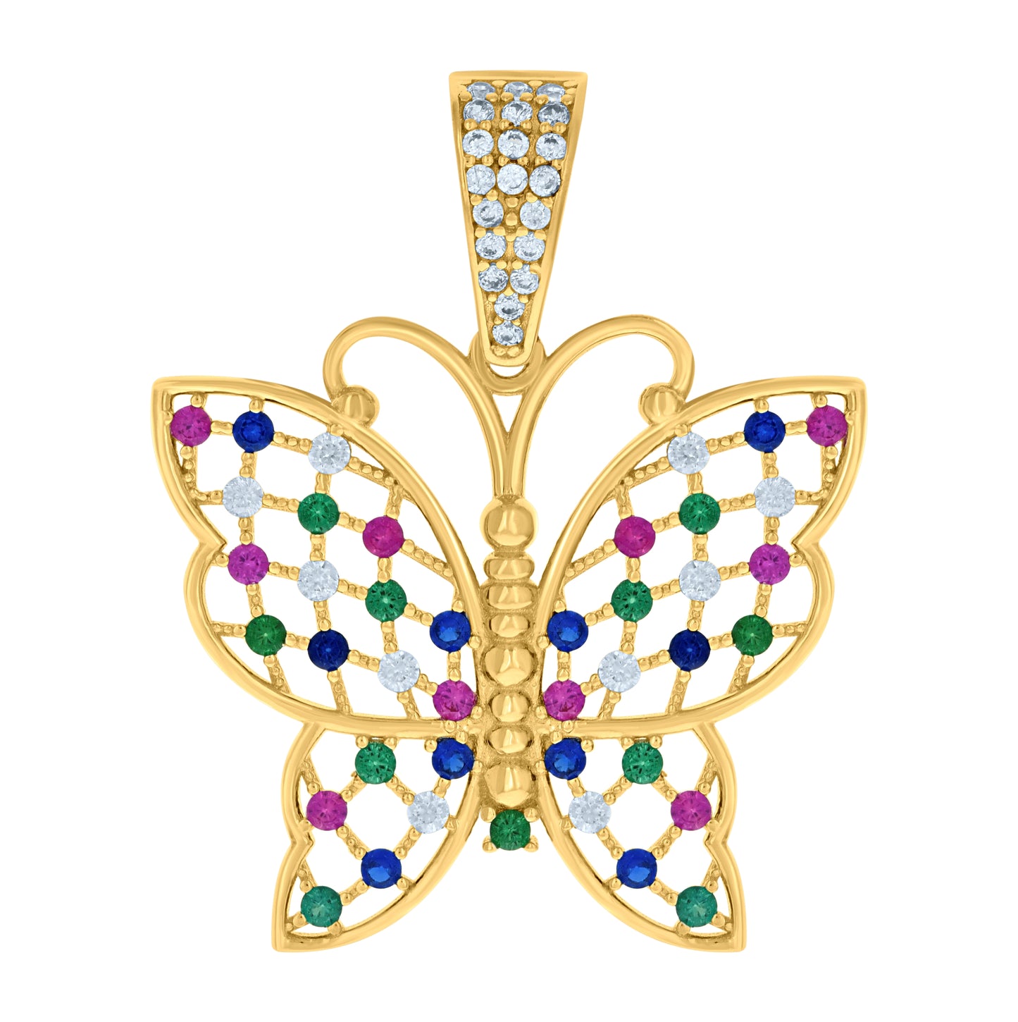10K Yellow Gold Womens Multi-Color Cubic-Zirconia Butterfly Fashion Charm Pendant