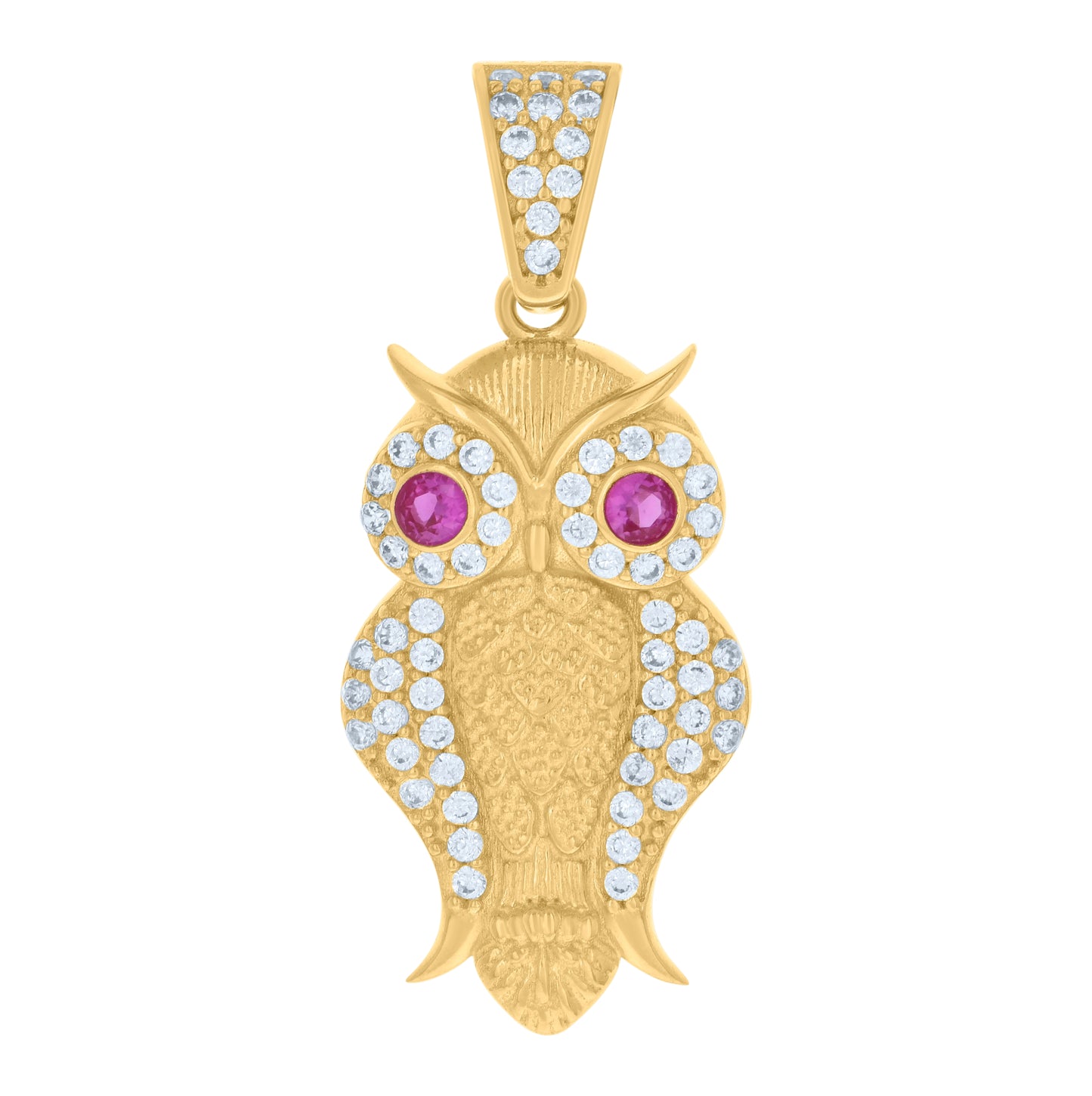10K Yellow Gold Unisex Purple White Cubic-Zirconia Owl Bird Wildlife Charm Pendant