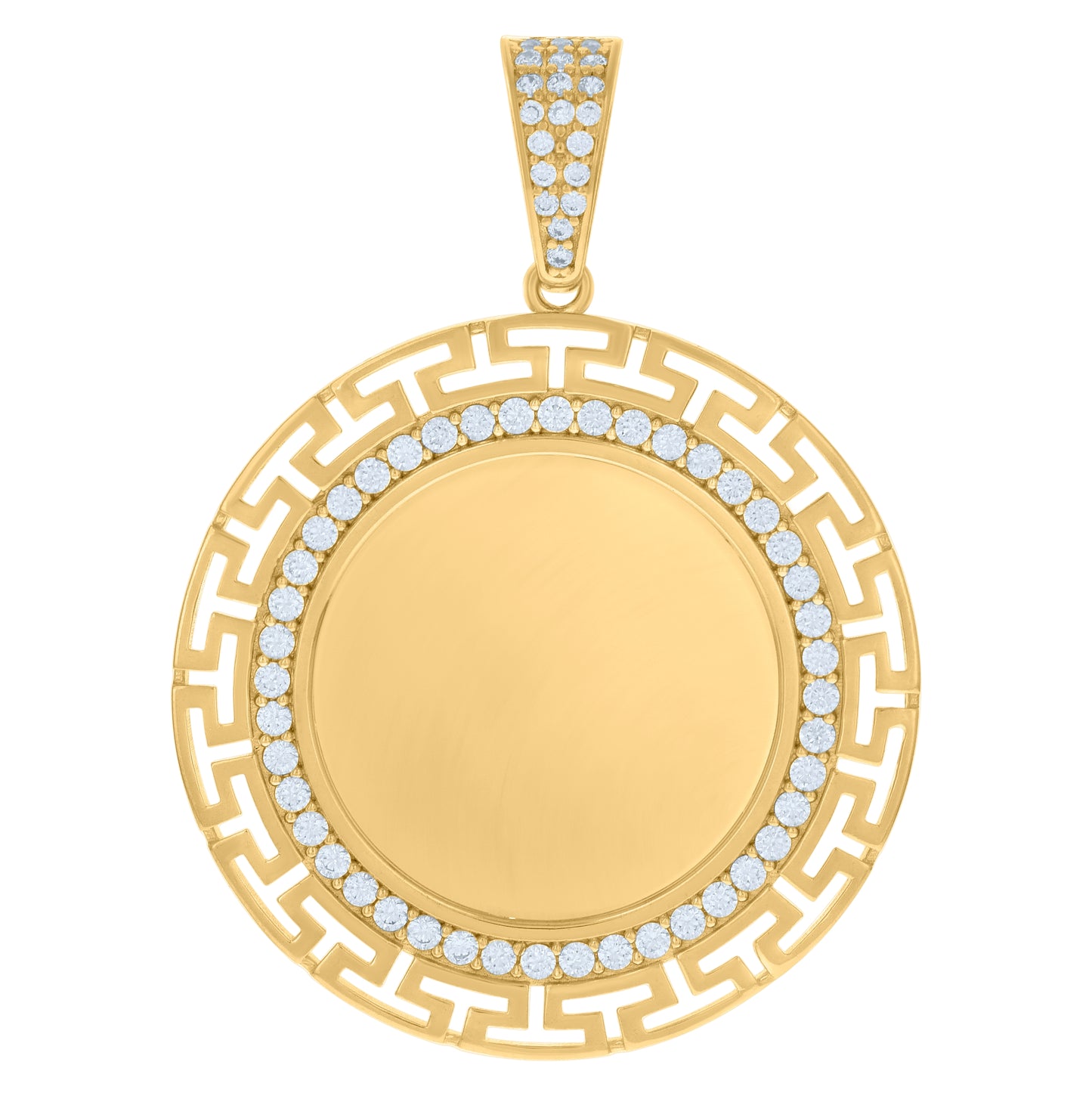 10K Yellow Gold Mens Cubic-Zirconia Greek Key Photo Frame Charm Pendant
