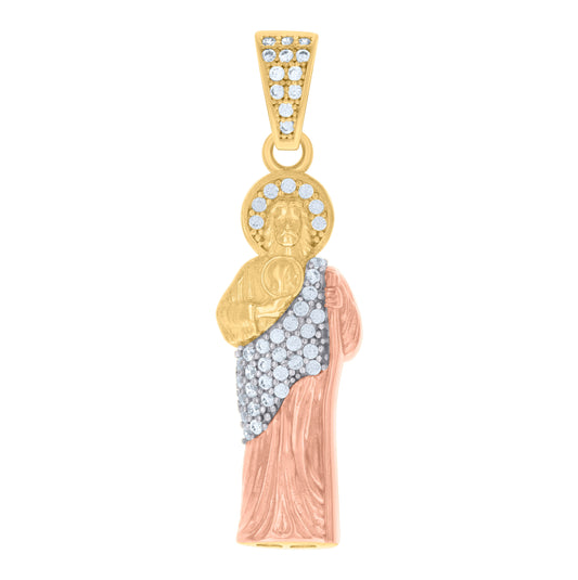 10K Tri-Color Gold Mens Cubic-Zirconia Saint Jude Religious Charm Pendant