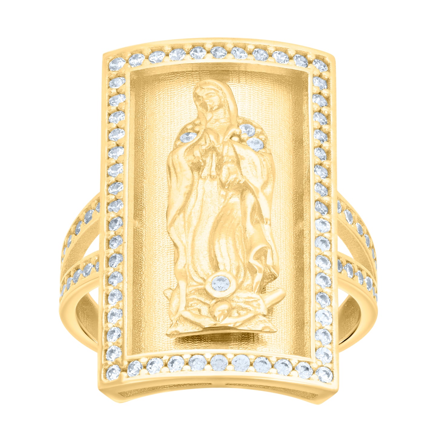 10K Yellow Gold Womens Cubic-Zirconia Guadalupe Shield Religious Ring