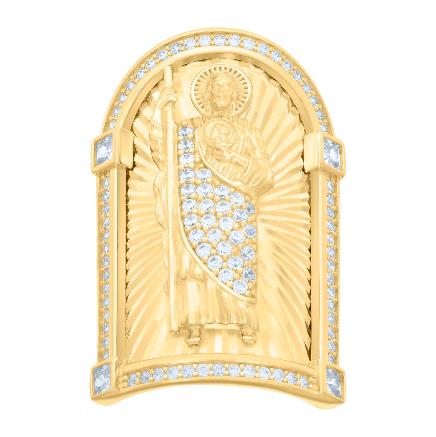 10K Yellow Gold Womens Princess Cut Round Cubic-Zirconia Saint Jude Religious Ring