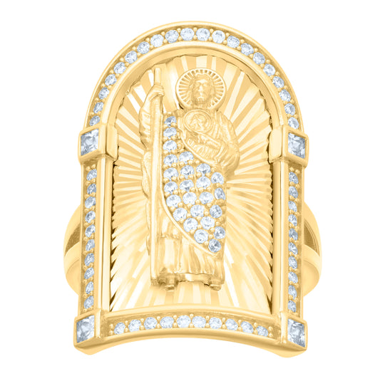 10K Yellow Gold Womens Princess Cut Round Cubic-Zirconia Saint Jude Religious Ring