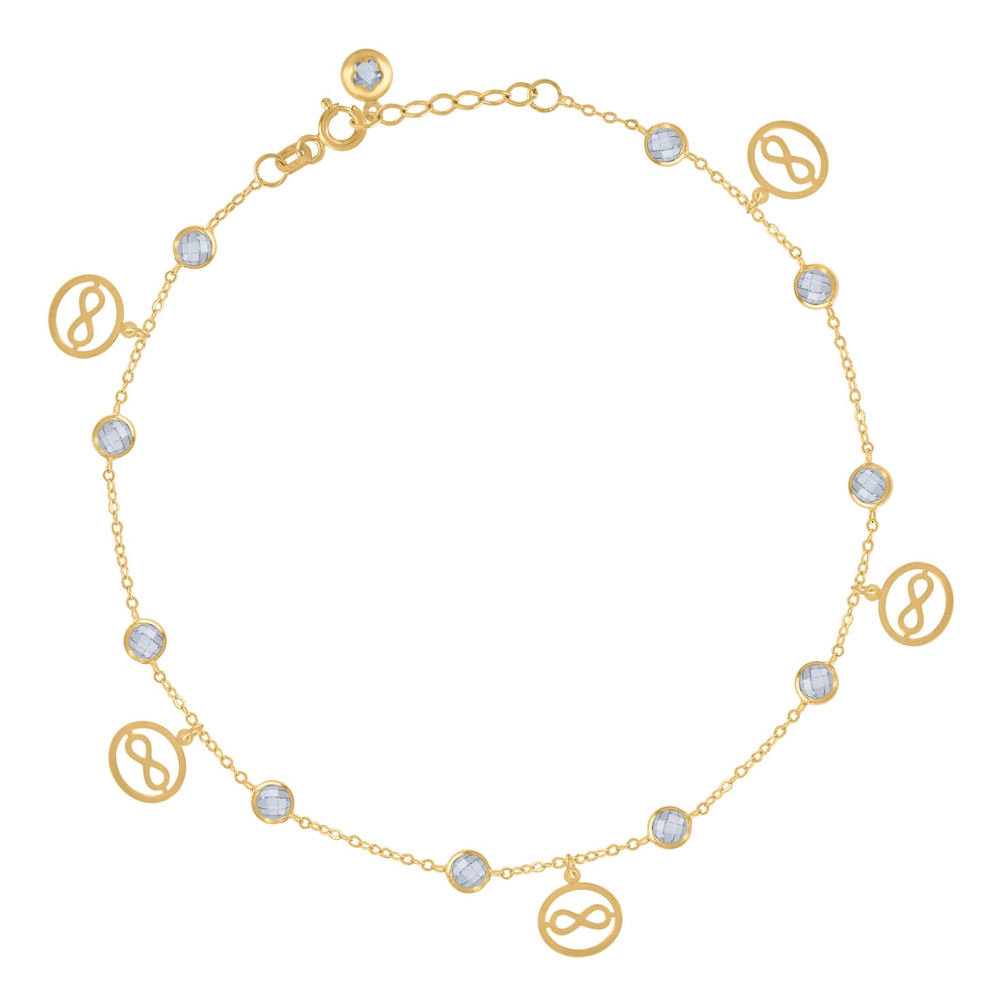 10K Yellow Gold Womens Cubic-Zirconia Infinity Charm Anklet Size 10 Inches