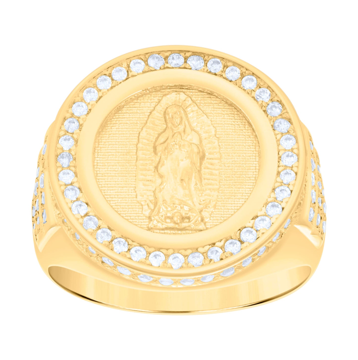 10K Yellow Gold Unisex Cubic-Zirconia Guadalupe Religious Ring
