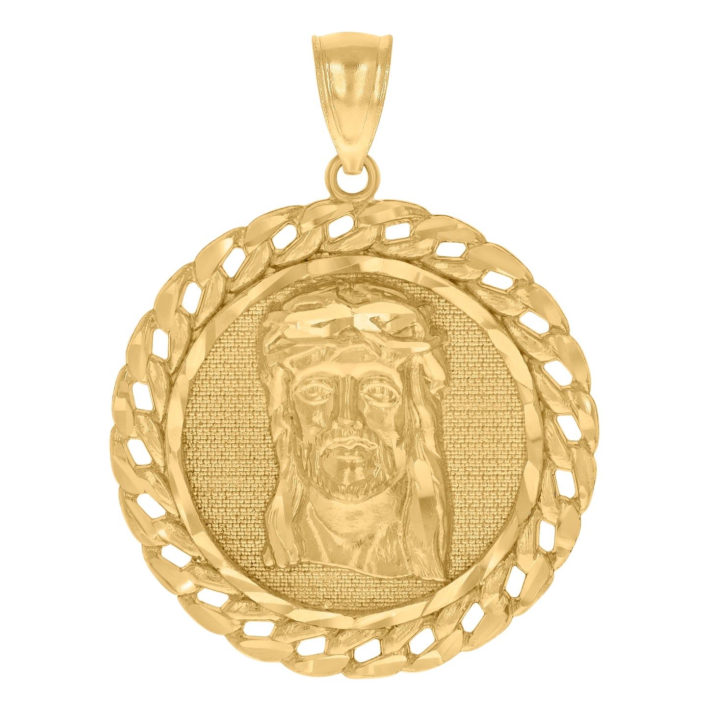 10K Yellow Gold Mens Cuban Jesus Religious Charm Pendant