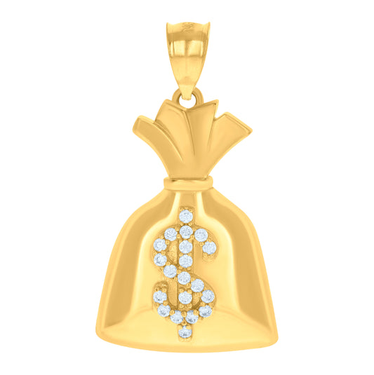 10K Yellow Gold Mens Cubic-Zirconia Dollar Sign Currency Charm Pendant