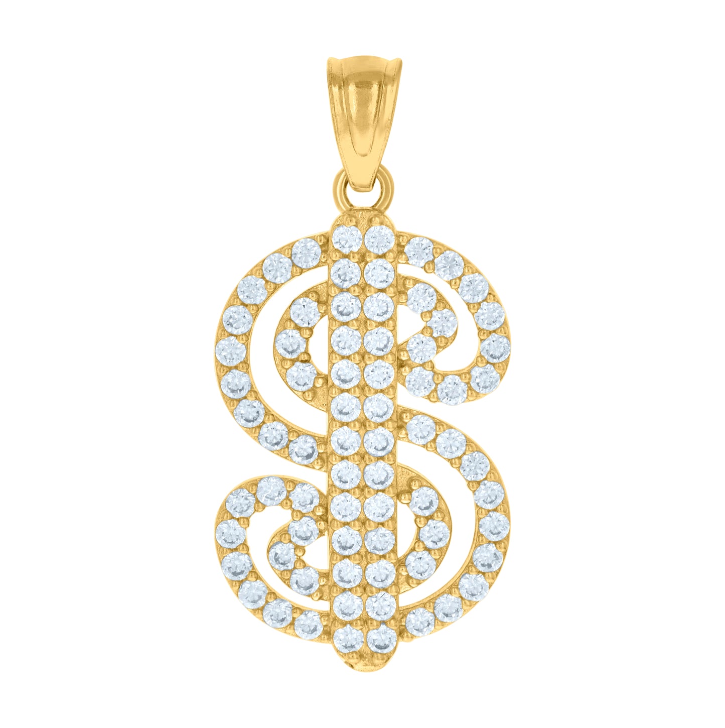 10K Yellow Gold Unisex Cubic-Zirconia Dollar Sign Currency Charm Pendant