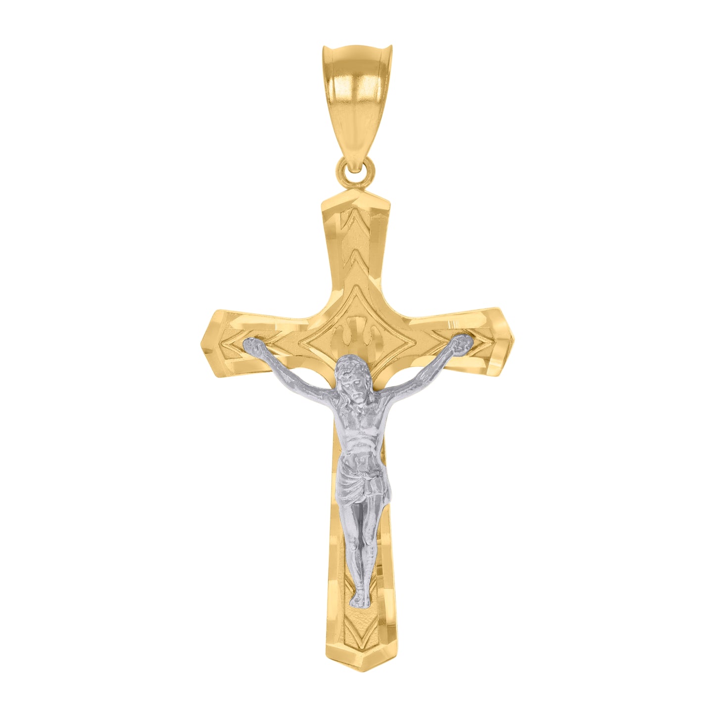 10K Two-tone Gold Mens Crucifix Cross Religious Charm Pendant