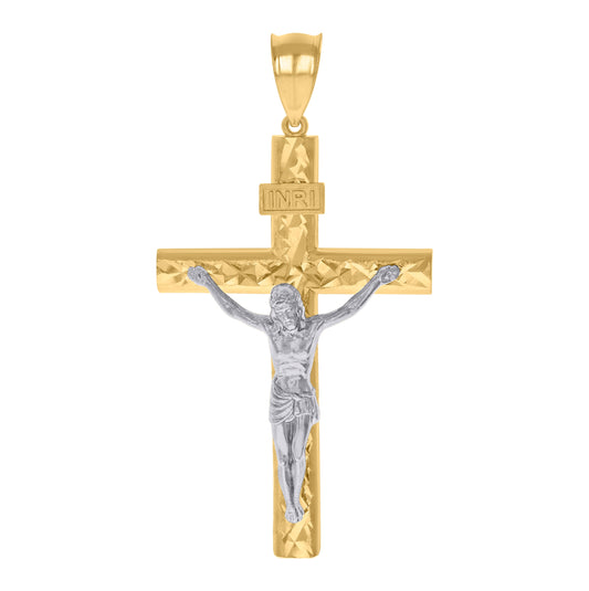 10K Two-tone Gold Mens INRI Crucifix Cross Religious Charm Pendant