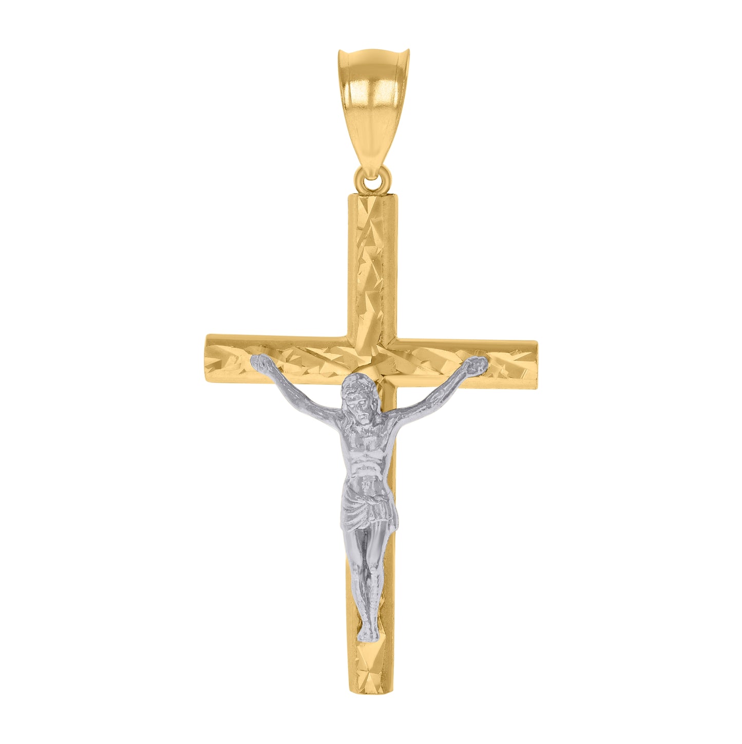 10K Two-tone Gold Mens Crucifix Cross Religious Charm Pendant