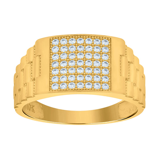 10K Yellow Gold Mens Cubic-Zirconia Square Head Fashion Ring