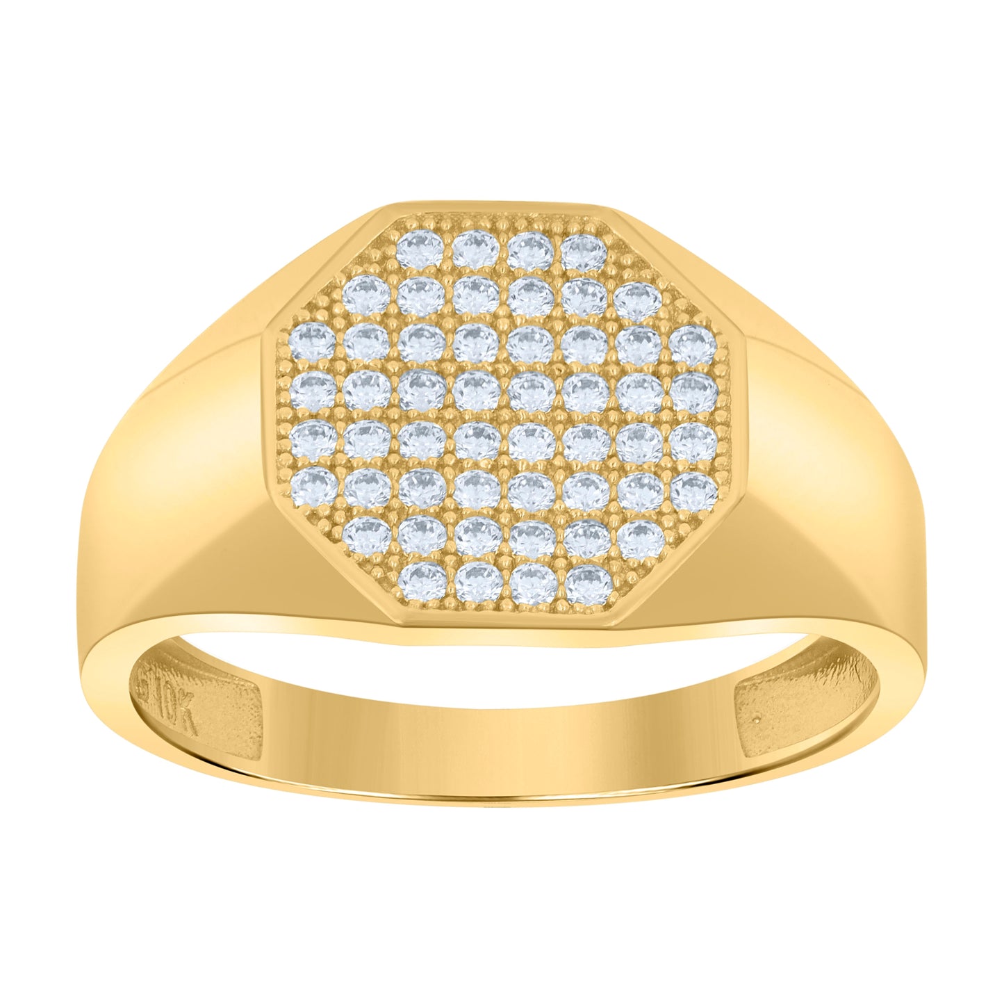 10K Yellow Gold Mens Cubic-Zirconia Octagon Head Fashion Ring