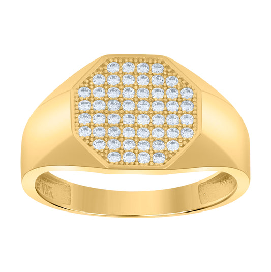 10K Yellow Gold Mens Cubic-Zirconia Octagon Head Fashion Ring
