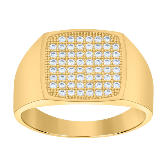 10K Yellow Gold Mens Cubic-Zirconia Square Head Fashion Ring