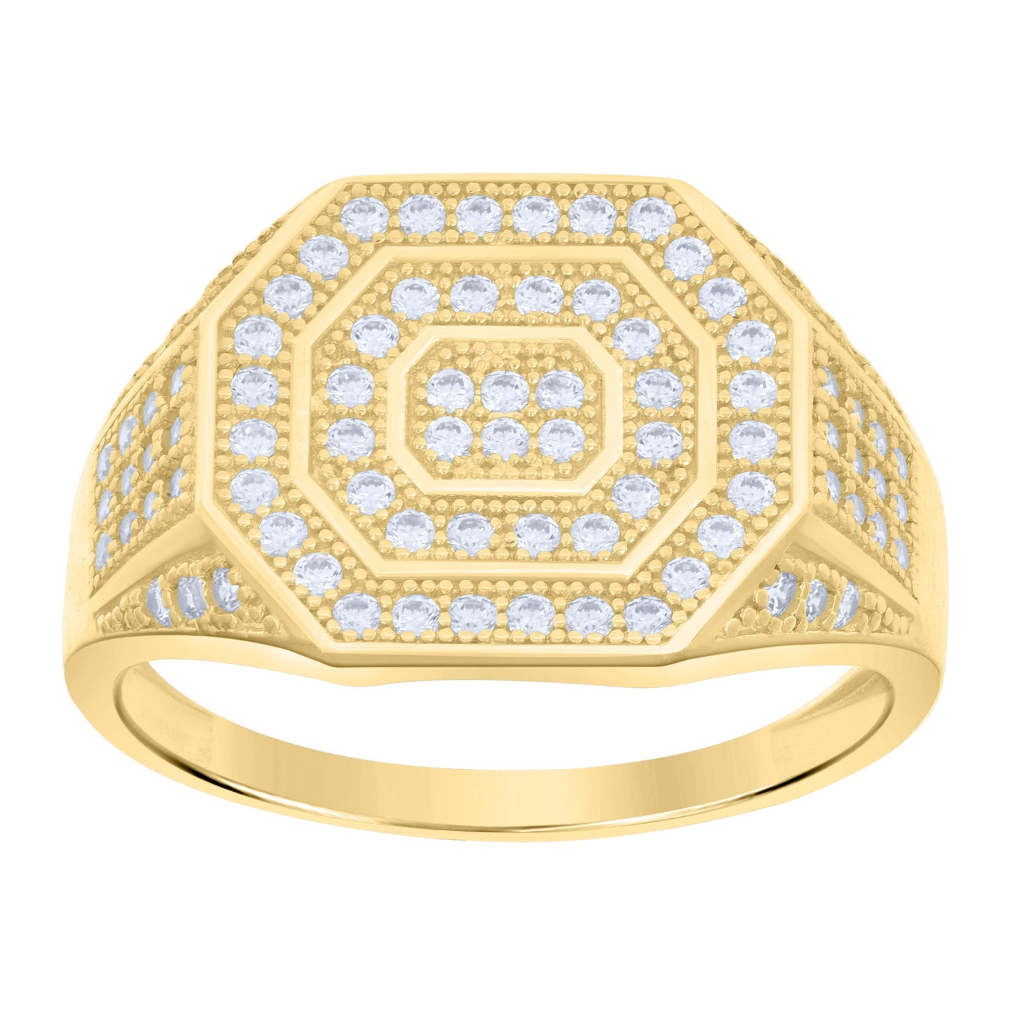 10K Yellow Gold Mens Cubic-Zirconia Octagon Head Fashion Ring