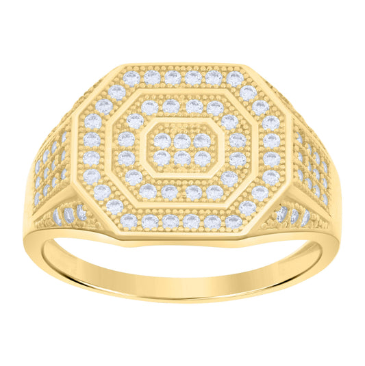 10K Yellow Gold Mens Cubic-Zirconia Octagon Head Fashion Ring
