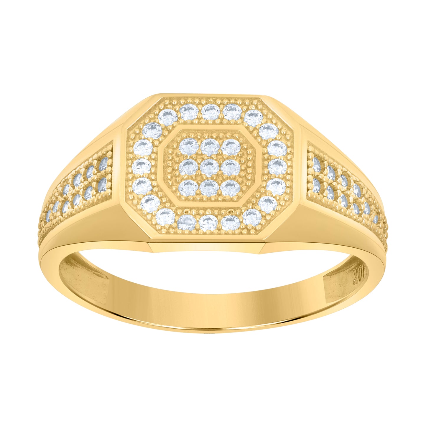 10K Yellow Gold Mens Cubic-Zirconia Octagon Head Fashion Ring