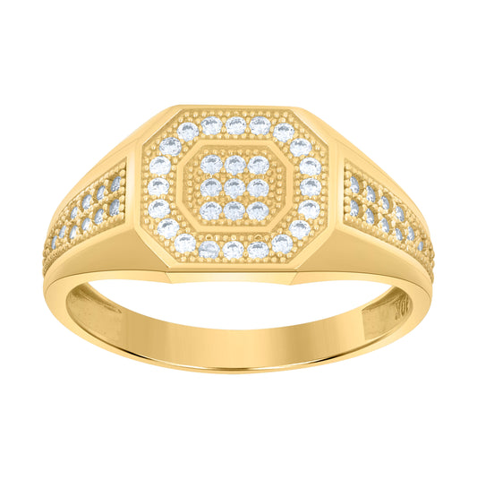 10K Yellow Gold Mens Cubic-Zirconia Octagon Head Fashion Ring