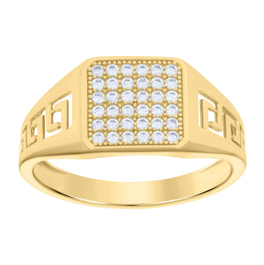 10K Yellow Gold Mens Cubic-Zirconia Square Head Fashion Ring