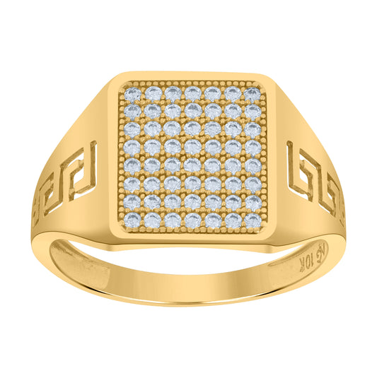 10K Yellow Gold Mens Cubic-Zirconia Square Head Fashion Ring