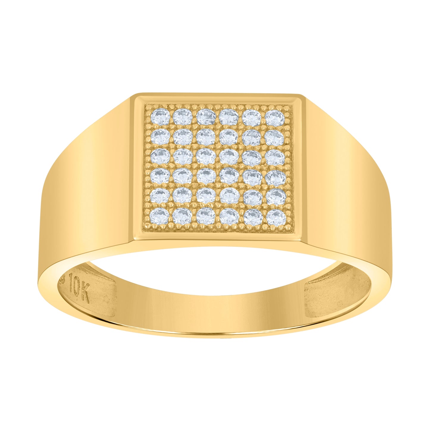10K Yellow Gold Mens Cubic-Zirconia Square Head Fashion Ring