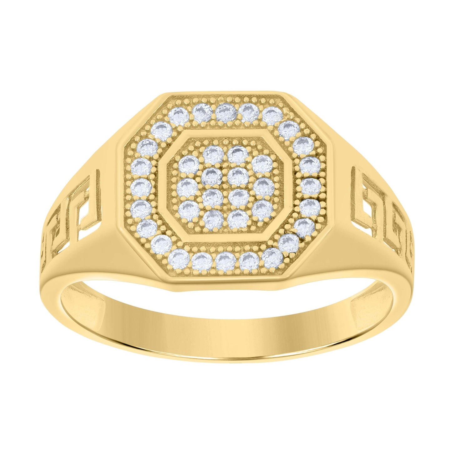 10K Yellow Gold Mens Cubic-Zirconia Octagon Head Fashion Ring