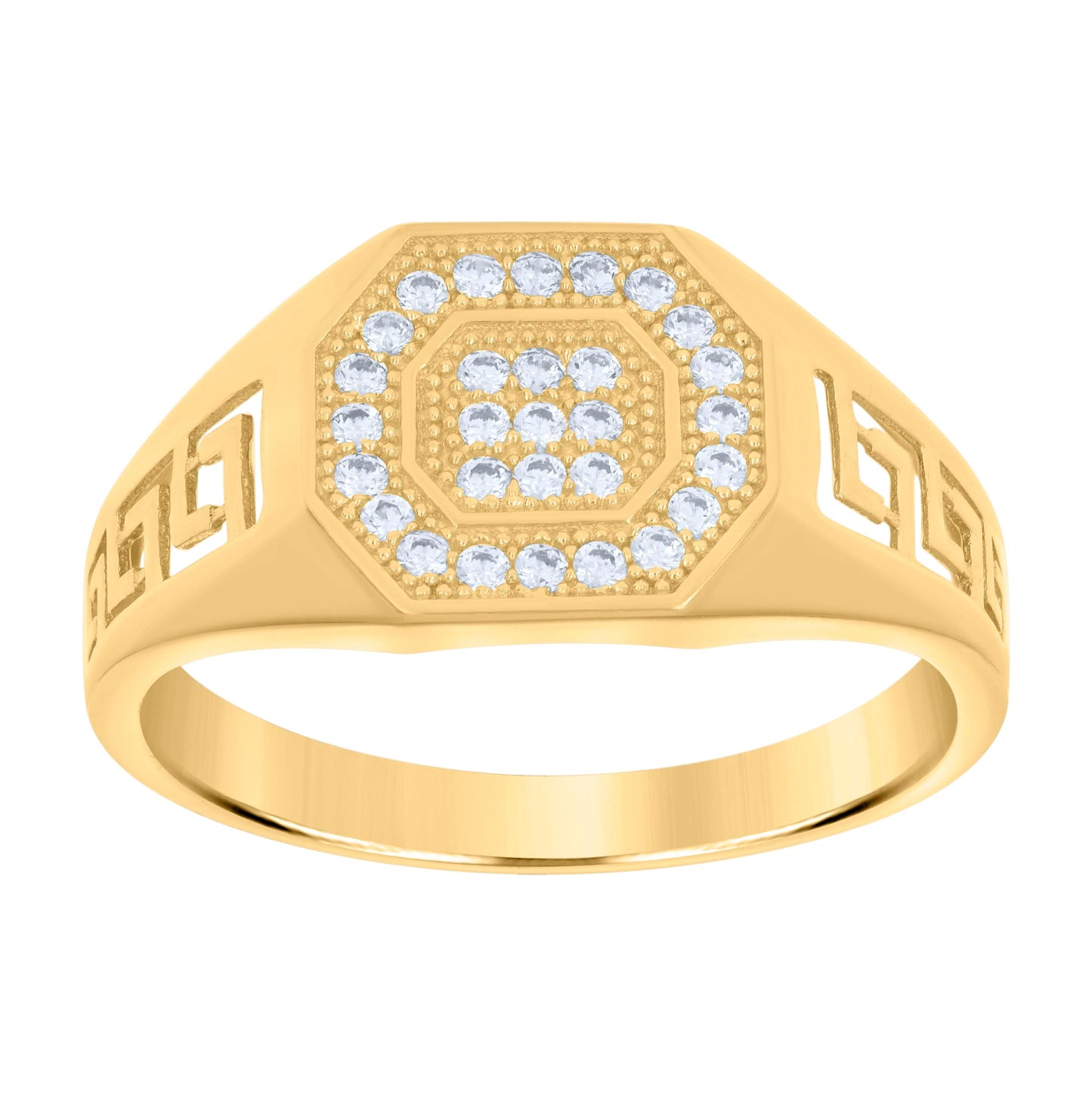 10K Yellow Gold Mens Cubic-Zirconia Octagon Head Fashion Ring