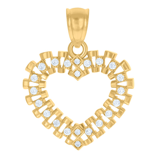 10K Yellow Gold Womens Cubic-Zirconia Heart Charm Pendant