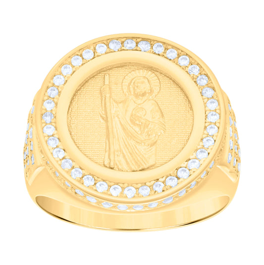 10K Yellow Gold Mens Cubic-Zirconia St. Jude Religious Ring