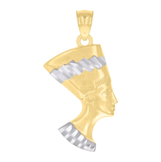 10K Two-tone Gold Mens Nefertiti Egyptian Charm Pendant