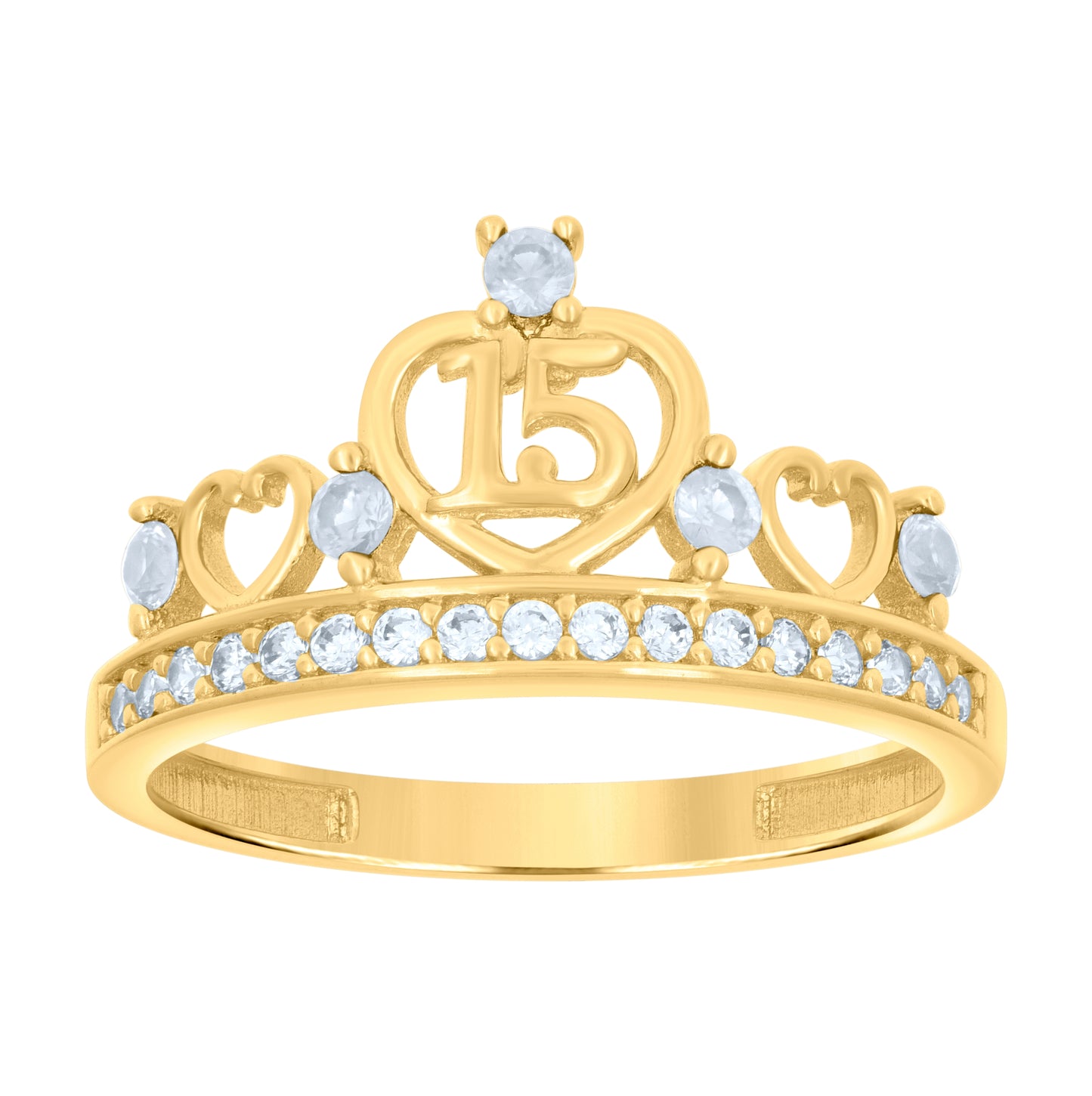 14K Yellow Gold Womens Cubic-Zirconia 15 Crown Quinceanera Ring
