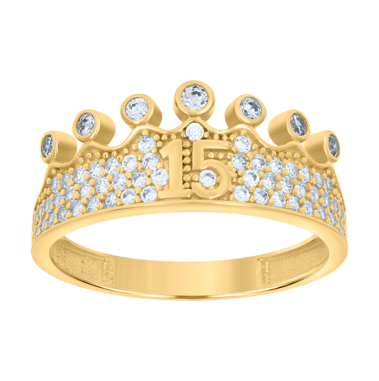 14K Yellow Gold Womens Cubic-Zirconia 15 Quinceanera Ring
