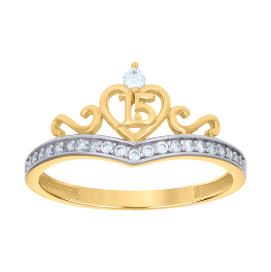 14K Two-tone Gold Womens Cubic-Zirconia 15 Quinceanera Bridal Anniversary Engagement Wedding Ring