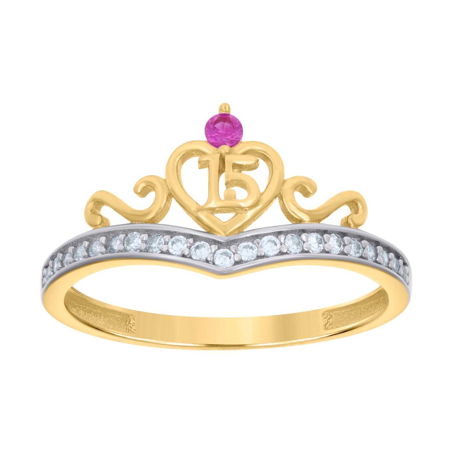 14K Two-tone Gold Womens Cubic-Zirconia 15 Quinceanera Bridal Anniversary Engagement Wedding Ring