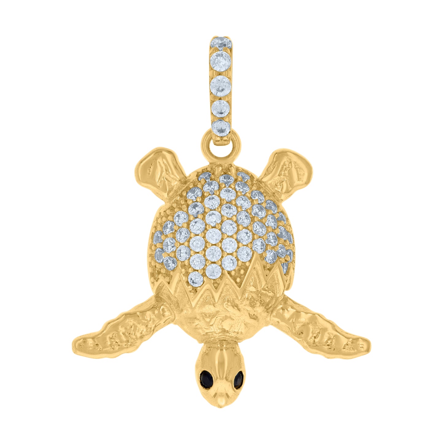 10K Yellow Gold Womens Black White Cubic-Zirconia Turtle Ocean Charm Pendant