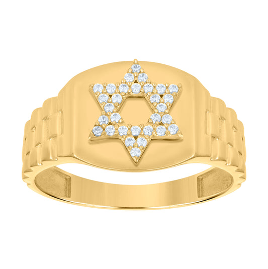 14K Yellow Gold Mens Cubic-Zirconia Star Of David Symbols Religious Ring