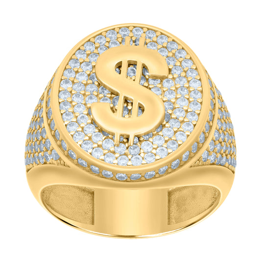 10K Yellow Gold Mens Cubic-Zirconia Dollar Sign Currency Ring