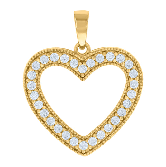 Sterling Silver Womens Cubic Zirconia Heart Charm Pendant