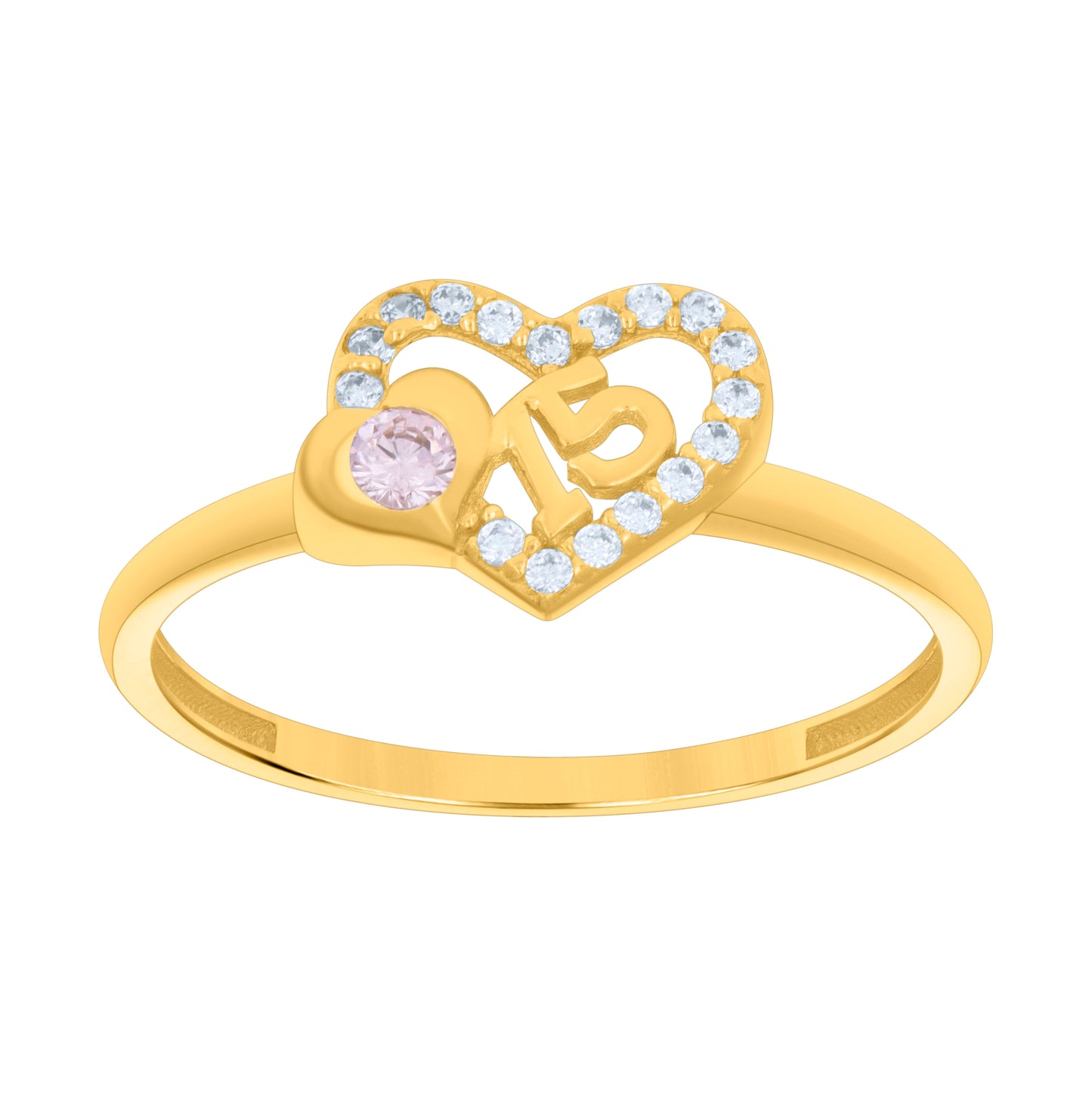 10K Yellow Gold Womens Purple White Cubic-Zirconia 15 Heart Quinceanera Ring