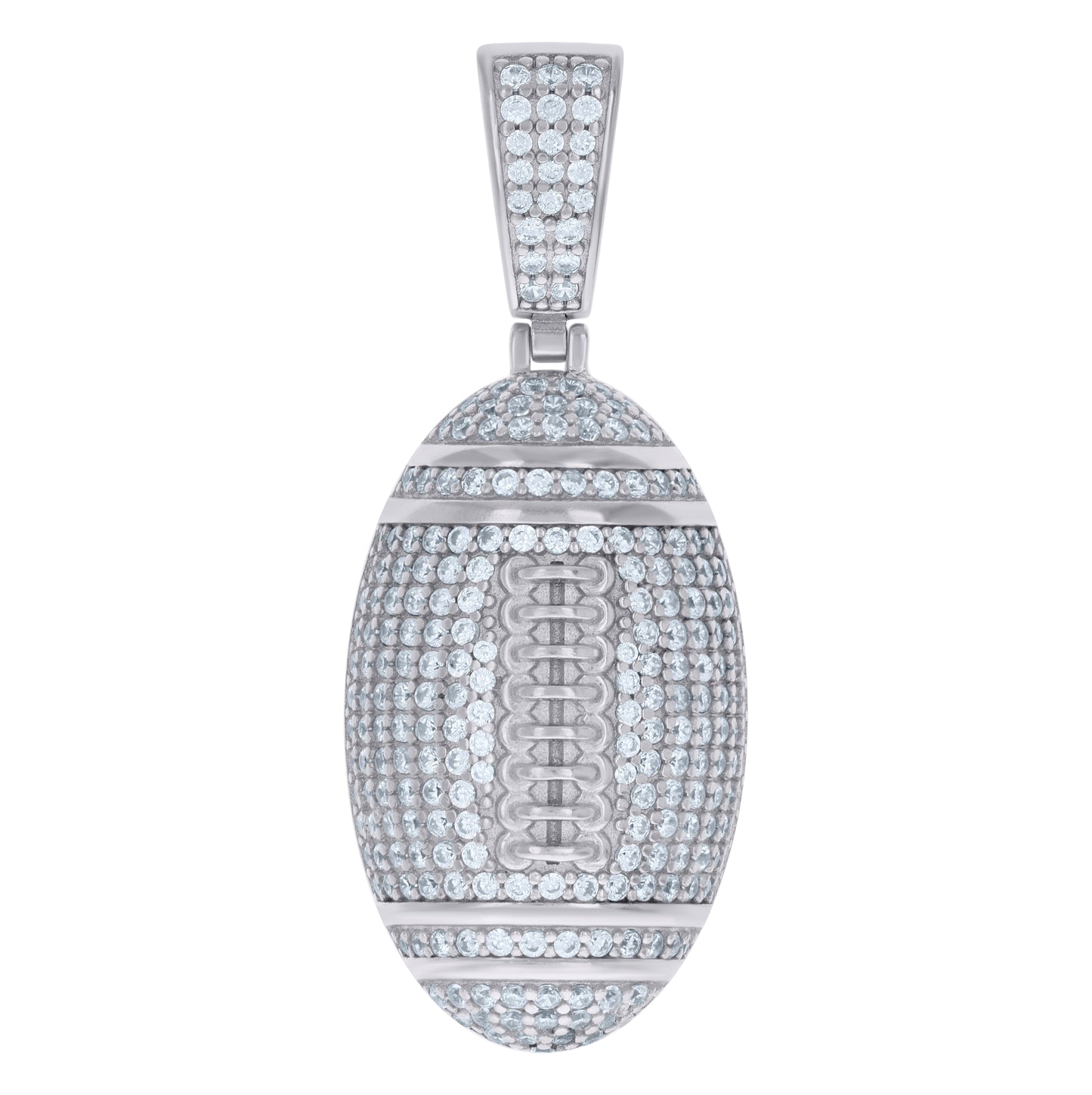 Sterling Silver Mens Cubic-Zirconia Football Sport Charm Pendant