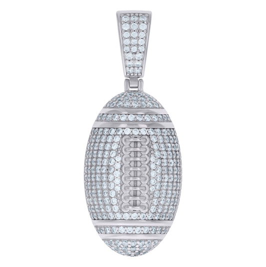Sterling Silver Mens Cubic-Zirconia Football Sport Charm Pendant