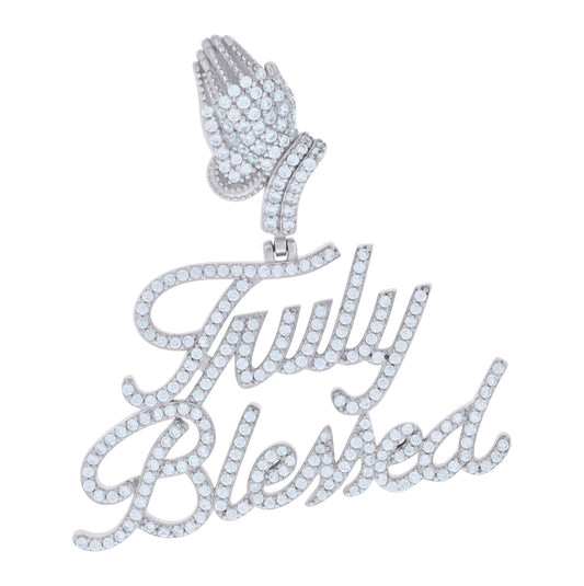 Sterling Silver Mens Cubic-Zirconia Truly Blessed Talking Fashion Charm Pendant