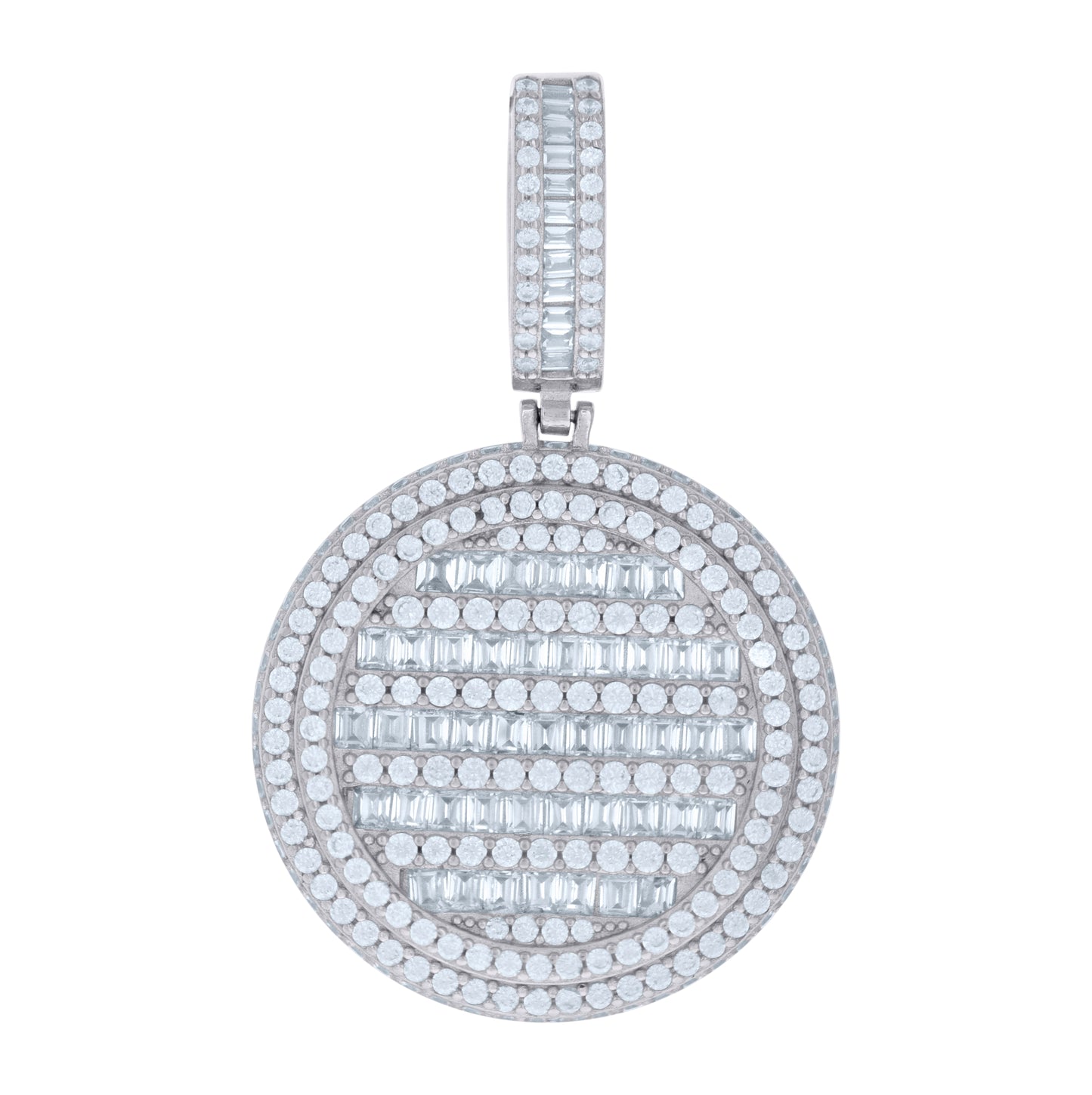 Sterling Silver Mens Baguette Round Cubic-Zirconia Medallion Fashion Charm Pendant