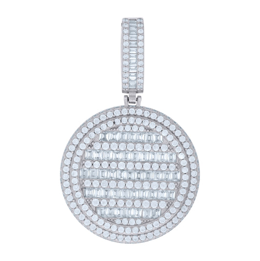 Sterling Silver Mens Baguette Round Cubic-Zirconia Medallion Fashion Charm Pendant