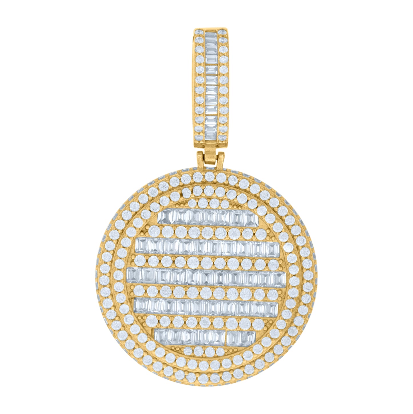 Sterling Silver Mens Baguette Round Cubic-Zirconia Medallion Fashion Charm Pendant