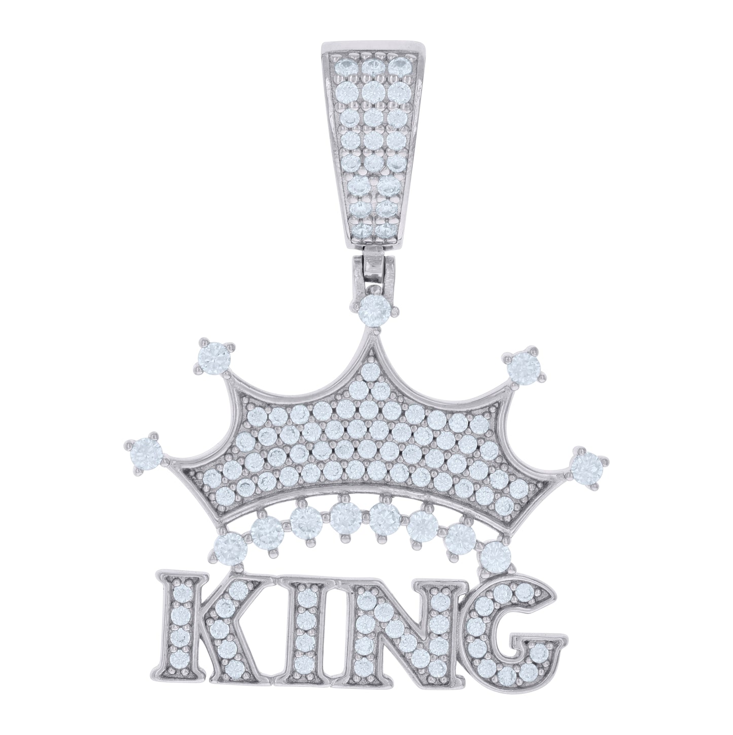 Sterling Silver Mens Cubic-Zirconia KING Fashion Charm Pendant