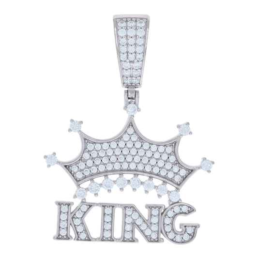 Sterling Silver Mens Cubic-Zirconia KING Fashion Charm Pendant